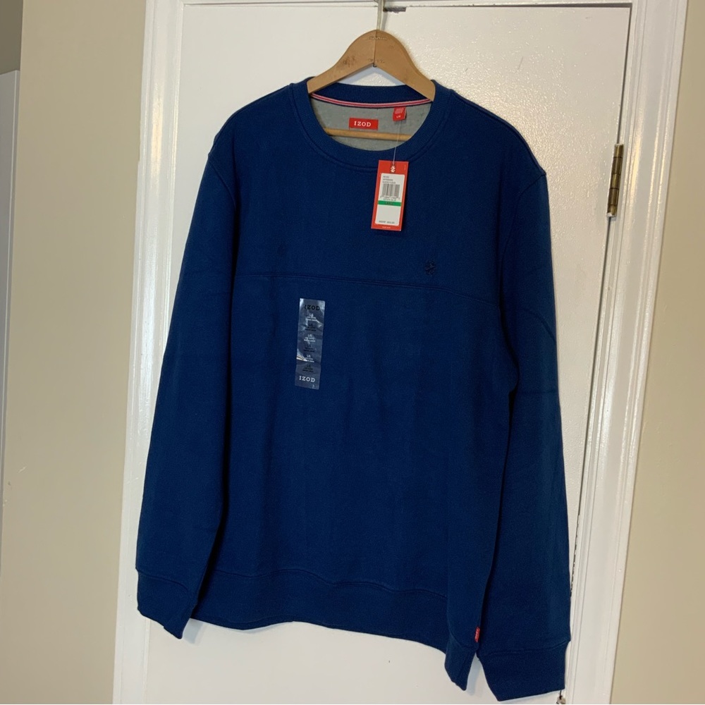 NWT IZOD Men’s Suede Fleece pullover Blue Sweatshirt L